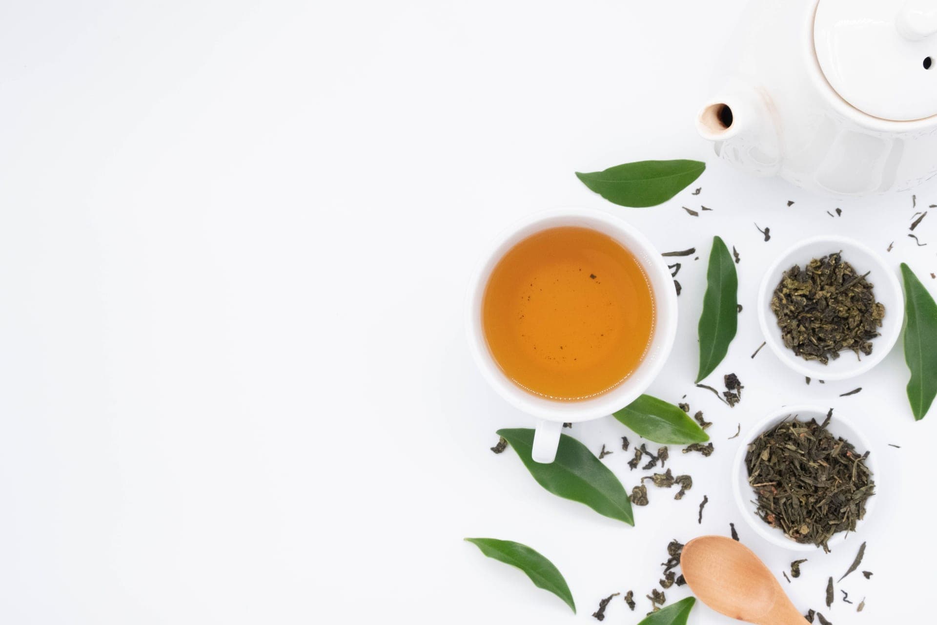 A beginner tea setup with kettle, mug and loose leaf tea